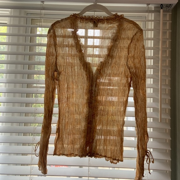 Inc Brand- Crepe Yellow-Gold Paisley V-Neck Button- Up Blouse - Picture 11 of 12